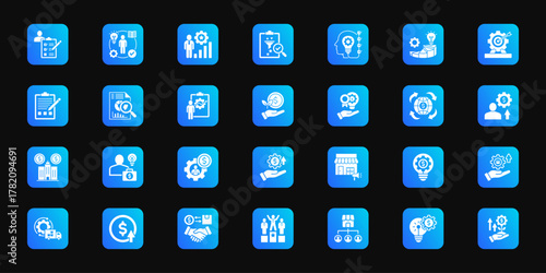 Capability development   Cohesive set of minimalist vector icons representing key ideas with visual clarity