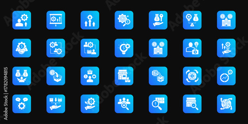 Business startup blueprint Cohesive set of minimalist vector icons representing key ideas with visual clarity