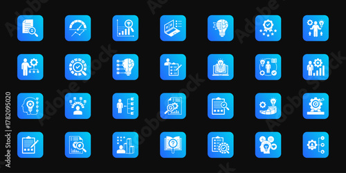 Time and goal management Cohesive set of minimalist vector icons representing key ideas with visual clarity