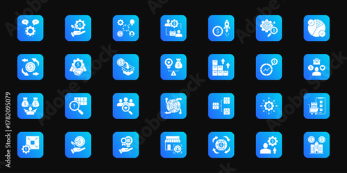 Personal growth strategies Cohesive set of minimalist vector icons representing key ideas with visual clarity