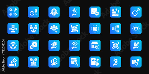 Business development plan Cohesive set of minimalist vector icons representing key ideas with visual clarity