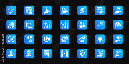 Team management tools Cohesive set of minimalist vector icons representing key ideas with visual clarity