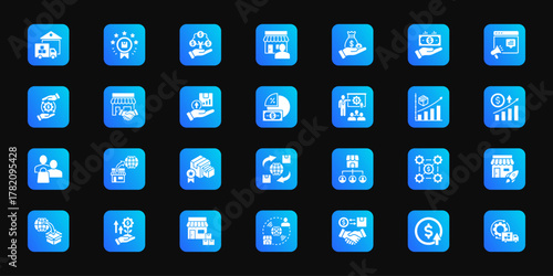 Enterprise operations   Cohesive set of minimalist vector icons representing key ideas with visual clarity