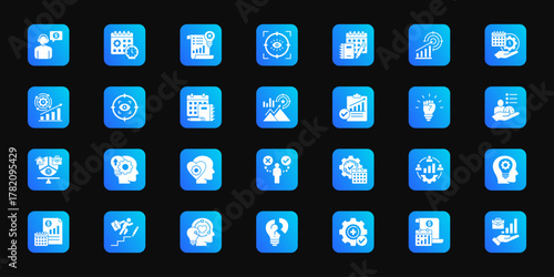 Personal growth plan   Cohesive set of minimalist vector icons representing key ideas with visual clarity