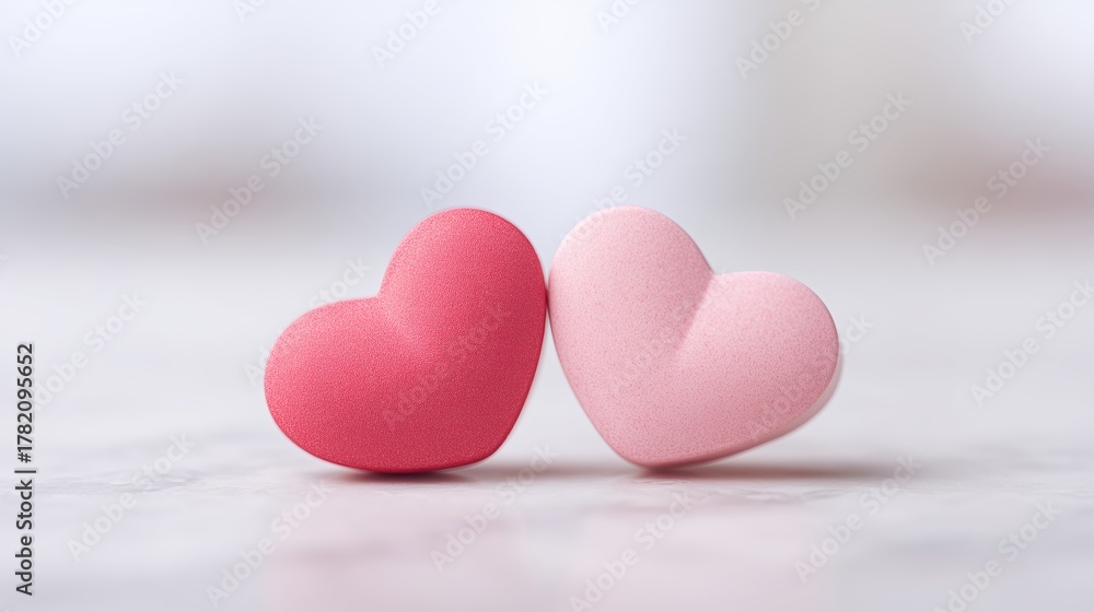 Fototapeta premium Expressive heart arrangements, Warmly arranged tactile hearts for romantic tabletop presentation, Decorative and tactile hearts artfully exhibited on flat surface to evoke affection