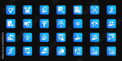 Startup success path   Cohesive set of minimalist vector icons representing key ideas with visual clarity