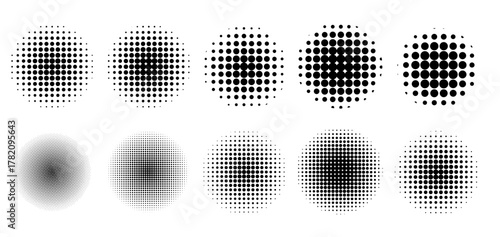 Thircle halfton effect template. Silhuette of round dots. Spray effectt, Comics, pop art vector illustration baground. 