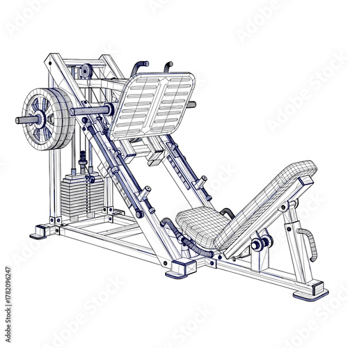 Detailed Vector Wireframe of Leg Press Machine for Strength Training and Fitness on transparent background