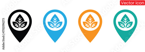 Find local natural resources with vibrant leaf location pin icons,location icon vector illustration on white background,