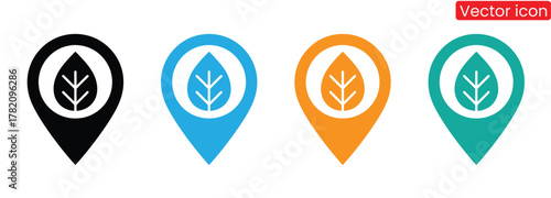 Find local natural resources with vibrant leaf location pin icons,location icon vector illustration on white background,