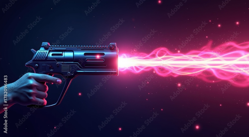 Fototapeta premium Someone is holding a gun with a laser beam coming out of it