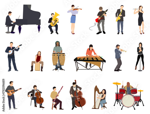 set of musicians playing different instruments vector illustration