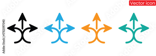 Dynamic arrows show multiple path choices and decision making,Two way direction arrows icon isolated on white background vector illustration.