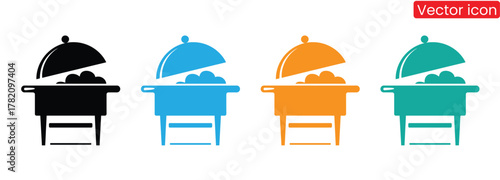 Discover delicious food options with this vibrant serving platter icon set,A set of cutlery with a plate for eating. Vector illustration