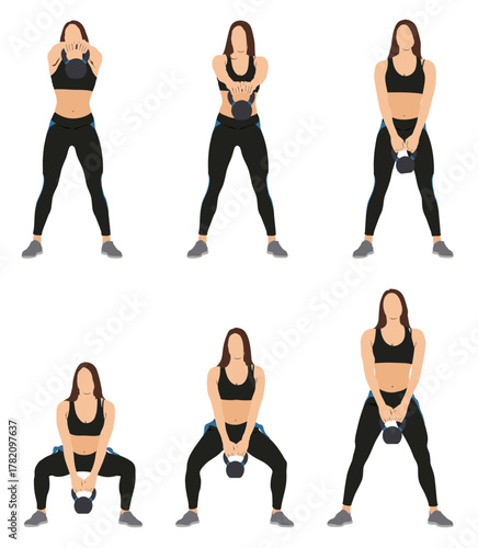 Active Woman Engaged In Fitness Activities With Kettle Bell.