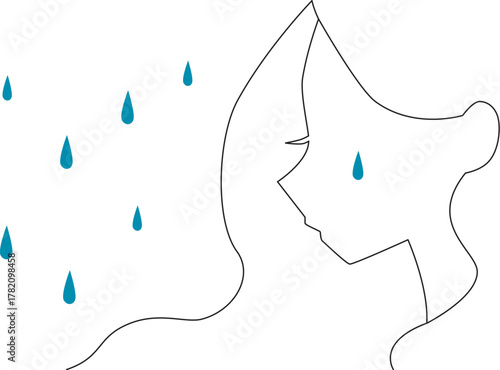 Profile of a crying woman (line drawing)