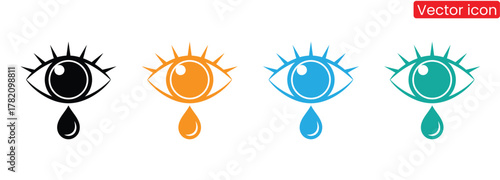 Diverse eye icons with tears symbolize emotion, empathy, and observation,See and unsee eye icon. Eyesight symbol. Retina scan eye signs. Privacy and block flat or  vector collection