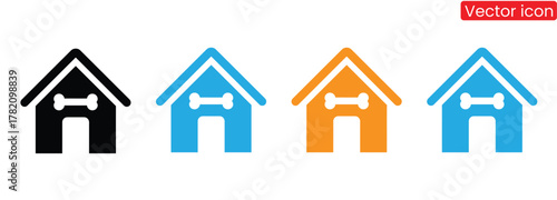 Simple dog house icons in black, blue, and orange for your projects,Dog house on white background. Isolated illustration.