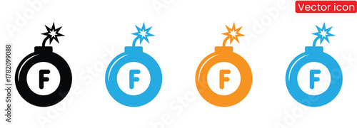 Explosive Bomb Icons with Letter F Ignite Your Designs,Bomb icon set. bomb vector and glyph icon. bomb icon with a burning wick. exploding bomb weapon vector icon design.