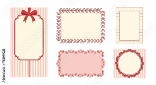 Set of Elegant Decorative Frames and Labels with Ribbons for Design Projects
