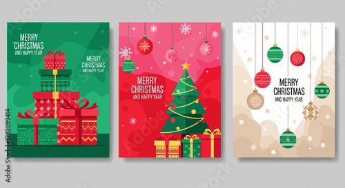 Festive Christmas Greetings Celebrate with Gift Boxes, Ornaments, and a Decorated Tree