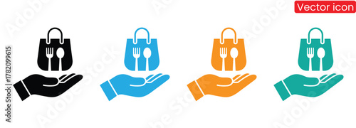 Delicious food delivery service offering convenient takeout packaging,Food delivery by scooter vector icon.Fast shipping service for restaurant clients.Products transportation.Isolated vector 