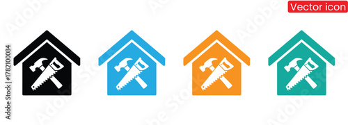 Home repair and maintenance service icons with wrench and house shapes,Home repair icon. Home maintenance service. House restoration. Vector icon isolated on white background.