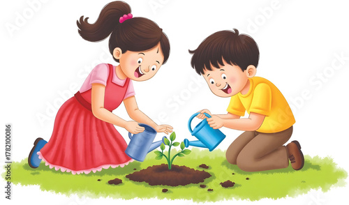 Kids Planting a Sapling Together