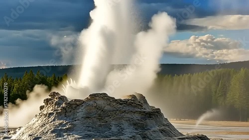 Wallpaper Mural Geyser Erupting in Yellowstone National Park with Steam and Water. Torontodigital.ca