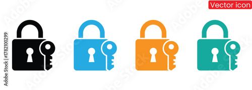 Colorful padlocks and keys for secure access and data protection concepts,Car lock key isolated icon isolated on transparent. Auto service. Electronic car key and alarm system. Auto lock security key.