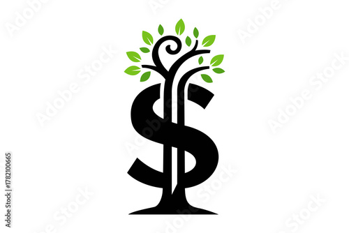 A stylized logo featuring a dollar sign with a tree growing out of it, symbolizing financial growth.