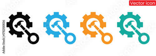Modern industry icons gear with hammer and wrench for repair,