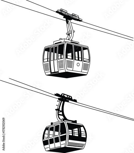 Cable Car Gondola Lift Vector Illustration for Mountain Transport.