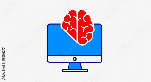 Artificial intelligence shown by a brain on a computer screen, representing machine learning and neural networks