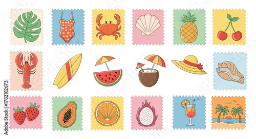 Tropical Paradise Stamp Collection Summer Icons & Vacation Vibes