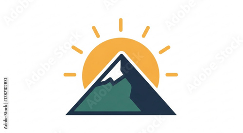 Mountain peak with sun symbol of adventure, exploration, travel, and outdoor recreation nature landscape