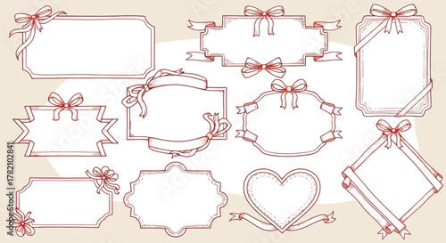 Elegant vintage frames adorned with ribbons and bows, perfect for invitations, cards, and decorative designs
