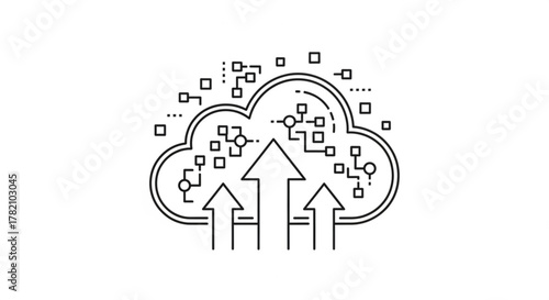 Cloud data upload line icon backup storage sign data transfer symbol linear quality graphic design