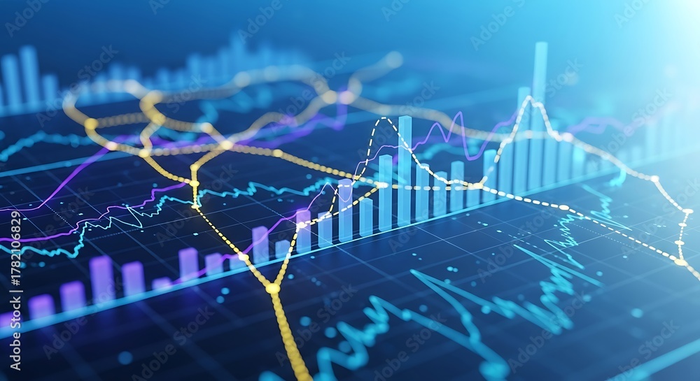Naklejka premium Abstract digital representation of global financial markets with stock charts and data connections