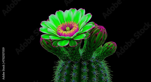Acid Green Mosaic Cactus Flower Desert Neon