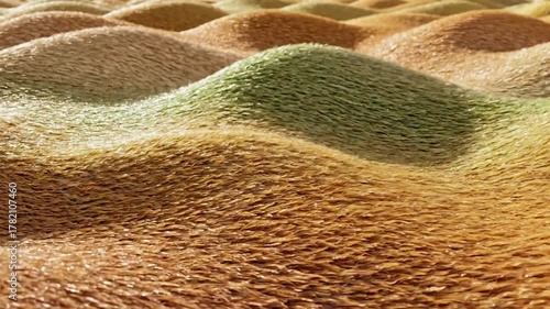 Abstract 3D Wavy Grass Field Moving in the Wind with Golden and Green Texture