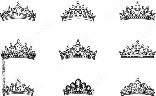 Collection of elegant silver tiaras and crowns vector designs for royalty Vector