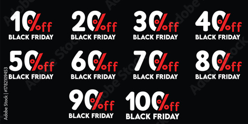 black friday discount labels set | percentage off sale badges | 50 percent off 10% 20% 30% 40% 50% 60% 70% 80% 90% offer stickers