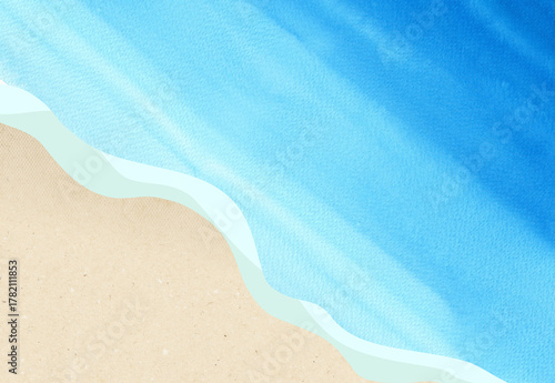 Tableau sur toile Abstract watercolor background, the sea and sandy beach with soft blue waves and craft paper texture