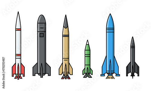 Various ballistic missiles representing military war concept