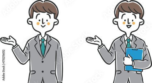 案内をするビジネスマン　上半身　ベクター

