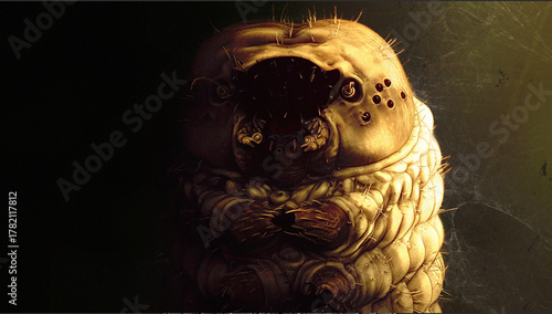 Photos Silkworm electron micrograph (SEM) of the head of a silkworm moth caterpillar (B
