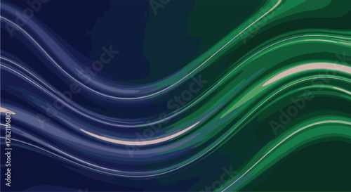 Abstract background with smooth flowing green and blue waves and light streaks