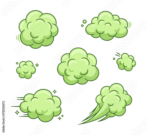 Cartoon green odor clouds representing smell or bad air