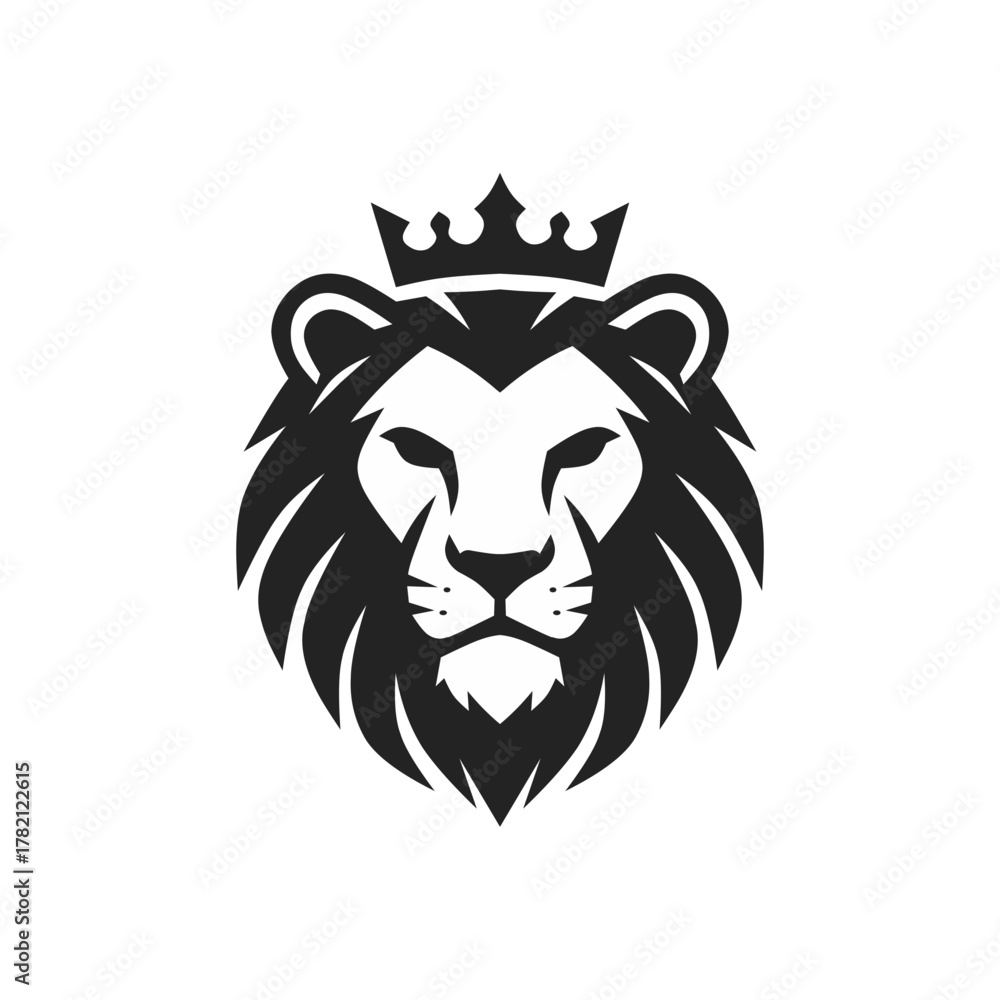 Obraz premium Elegant Monogram Lion Head with Crown Minimalist Illustration Silhouette Style